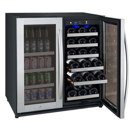 Allavino Residential Silver 30" Wide FlexCount II Tru-Vino 30 Bottle/88 Can Dual Zone Stainless Steel Built-In Wine Refrigerator/Beverage Center