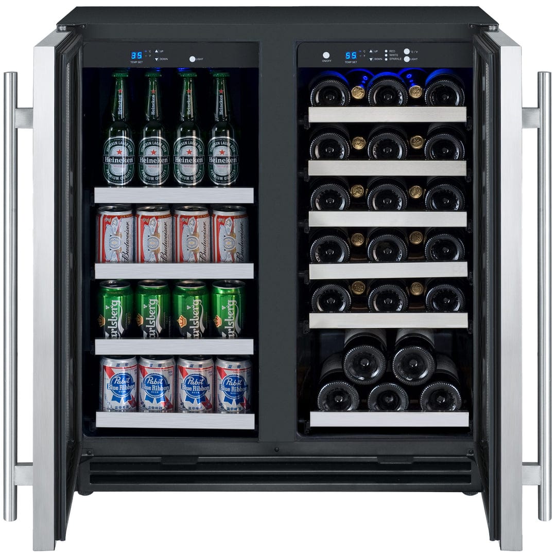 Allavino Residential Silver 30" Wide FlexCount II Tru-Vino 30 Bottle/88 Can Dual Zone Stainless Steel Built-In Wine Refrigerator/Beverage Center