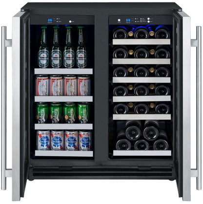 Allavino Residential Silver 30" Wide FlexCount II Tru-Vino 30 Bottle/88 Can Dual Zone Stainless Steel Built-In Wine Refrigerator/Beverage Center