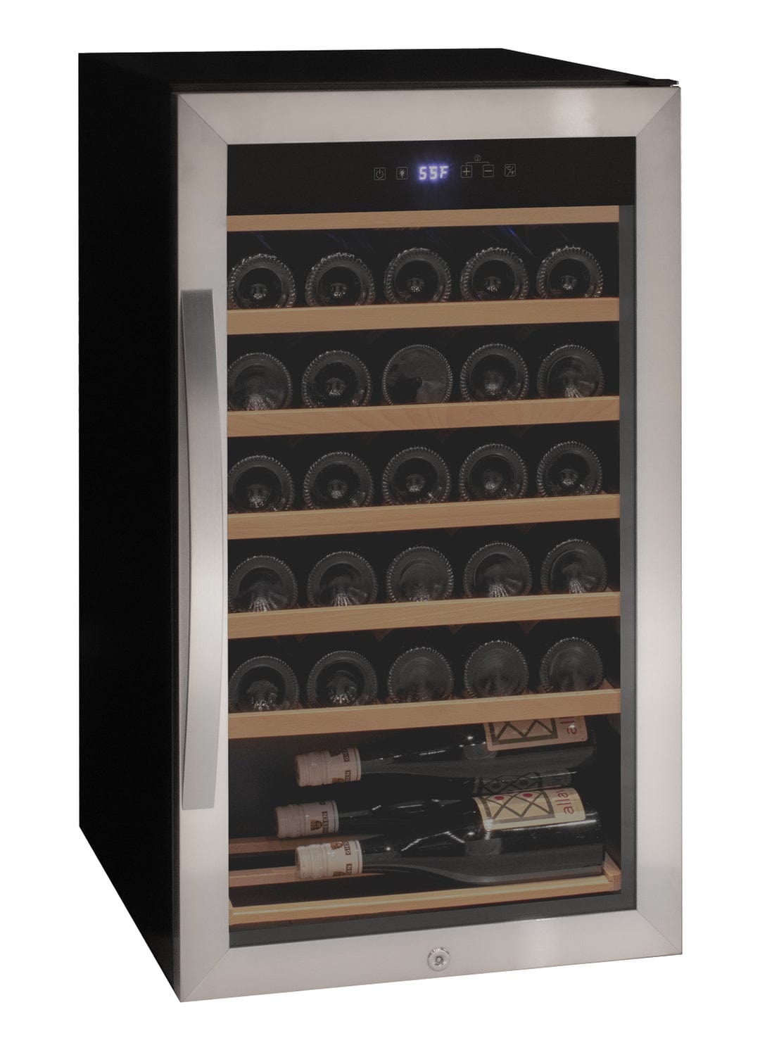 Allavino Residential Silver Cascina Series 33 Bottle Single Zone Freestanding Wine Refrigerator Cooler with Stainless Steel Door