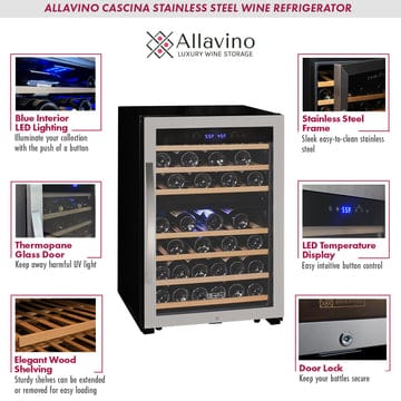 Allavino Residential Silver Cascina Series 47 Bottle Dual Zone Freestanding Wine Cooler Refrigerator with Stainless Steel Door