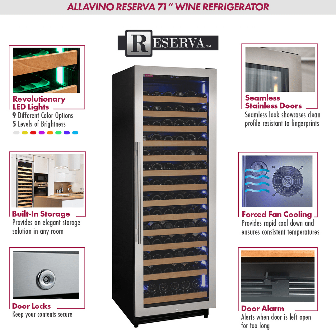 Allavino Residential Silver Reserva Series 163 Bottle 71" Tall Single Zone Right Hinge Stainless Steel Wine Refrigerator