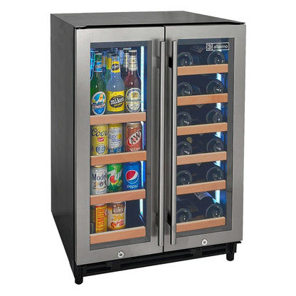 Allavino Residential Silver Reserva Series 24" Wide Two Door Stainless Steel Wine Refrigerator/Beverage Center with Wood Front Shelves