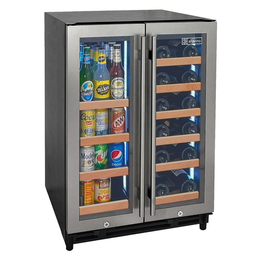 Allavino Residential Silver Reserva Series 24" Wide Two Door Stainless Steel Wine Refrigerator/Beverage Center with Wood Front Shelves