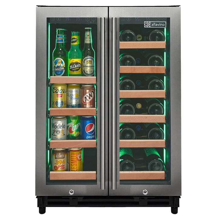 Allavino Residential Silver Reserva Series 24" Wide Two Door Stainless Steel Wine Refrigerator/Beverage Center with Wood Front Shelves