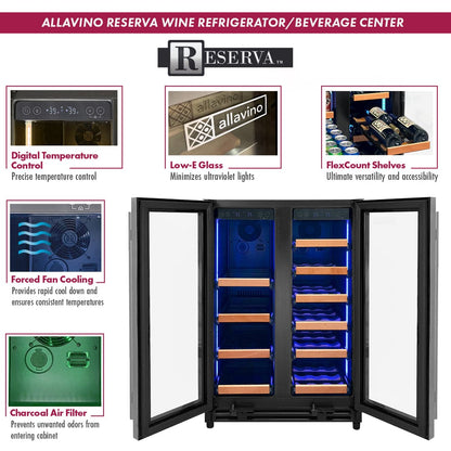 Allavino Residential Silver Reserva Series 24" Wide Two Door Stainless Steel Wine Refrigerator/Beverage Center with Wood Front Shelves