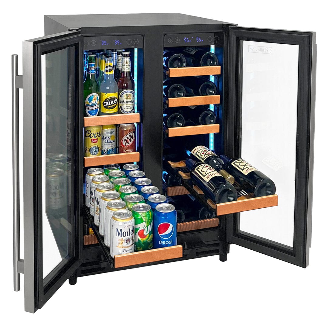 Allavino Residential Silver Reserva Series 24" Wide Two Door Stainless Steel Wine Refrigerator/Beverage Center with Wood Front Shelves