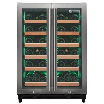 Allavino Residential Silver Reserva Series 36 Bottle Dual Zone Wine Refrigerator with Stainless Steel French Doors