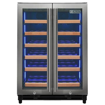 Allavino Residential Silver Reserva Series 36 Bottle Dual Zone Wine Refrigerator with Stainless Steel French Doors