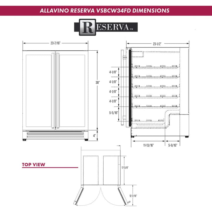 Allavino Residential Silver Reserva Series 36 Bottle Dual Zone Wine Refrigerator with Stainless Steel French Doors