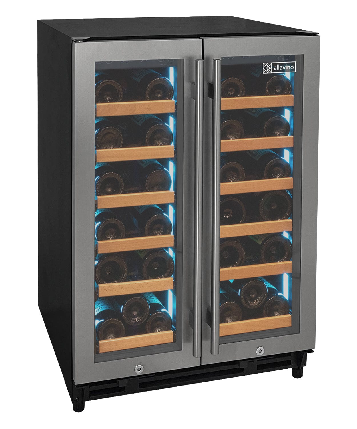 Allavino Residential Silver Reserva Series 36 Bottle Dual Zone Wine Refrigerator with Stainless Steel French Doors
