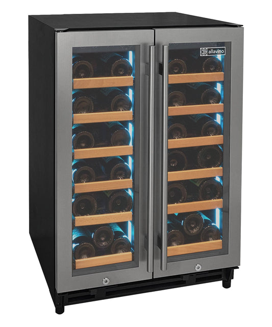 Allavino Residential Silver Reserva Series 36 Bottle Dual Zone Wine Refrigerator with Stainless Steel French Doors