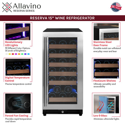 Allavino Residential Slim 15" Reserva Series 30 Bottle Wine Fridge - Perfect for Cozy Spaces