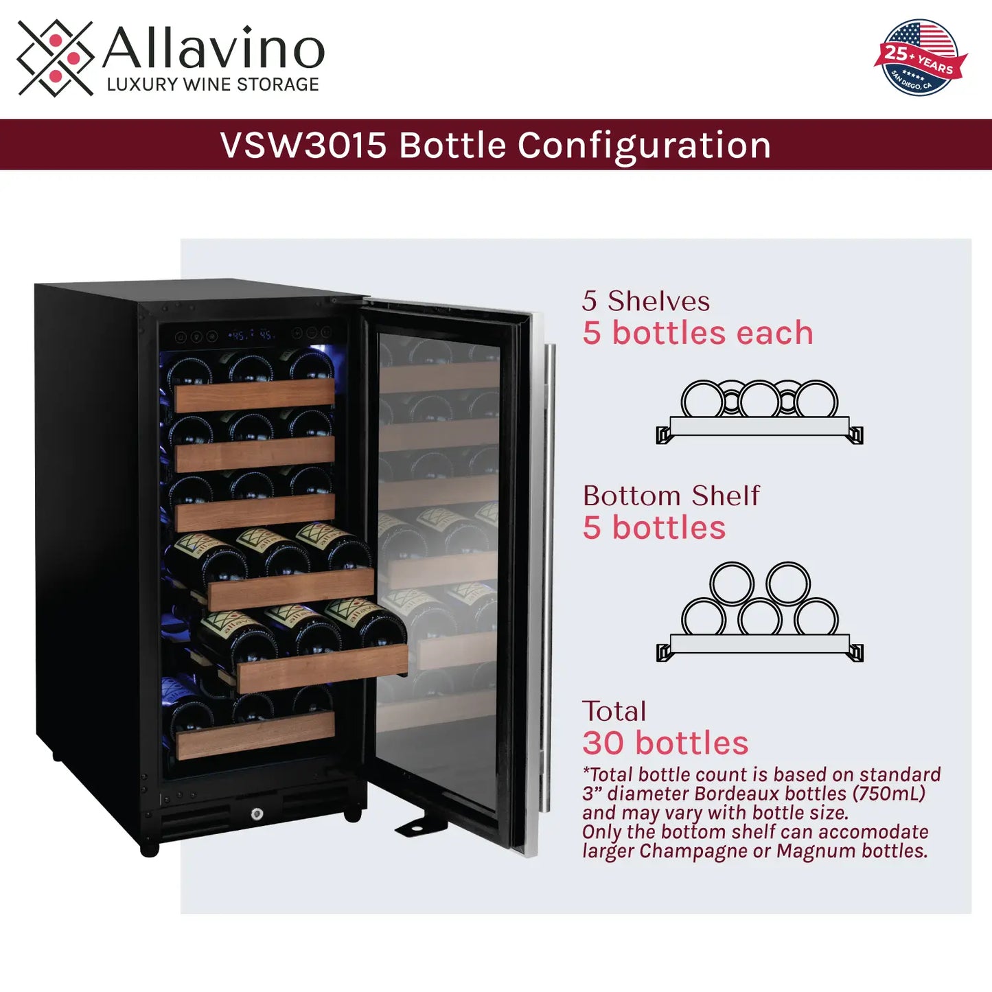 Allavino Residential Slim 15" Reserva Series 30 Bottle Wine Fridge - Perfect for Cozy Spaces