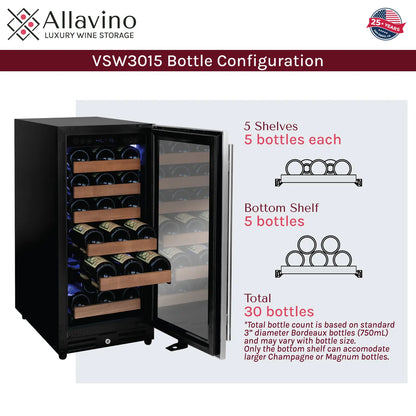 Allavino Residential Slim 15" Reserva Series 30 Bottle Wine Fridge - Perfect for Cozy Spaces