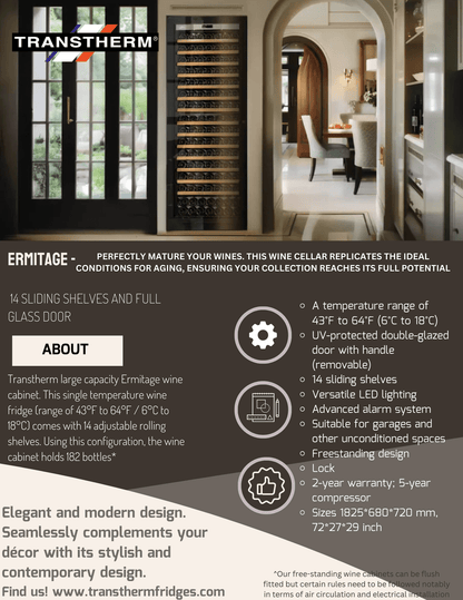 Chilled Wineworks Residential 27" Wide Ermitage Single Zone 182 Bottle Wine Refrigerator Full Glass Door with Black Stainless Steel  ER1TGV3-013-US