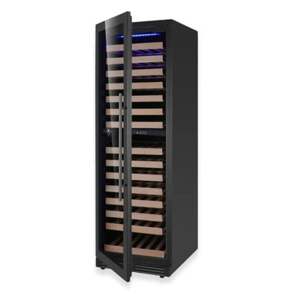 Kingsbottle Residential Black Glass Door / Left Hand Hinge / Dual Zone Luxury 161 Bottle Single or Dual Zone Aging Wine Cooler with Glass Door for Large Wine Collections