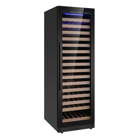 Kingsbottle Residential Black Glass Door / Right Hand Hinge / Single Zone Luxury 161 Bottle Single or Dual Zone Aging Wine Cooler with Glass Door for Large Wine Collections