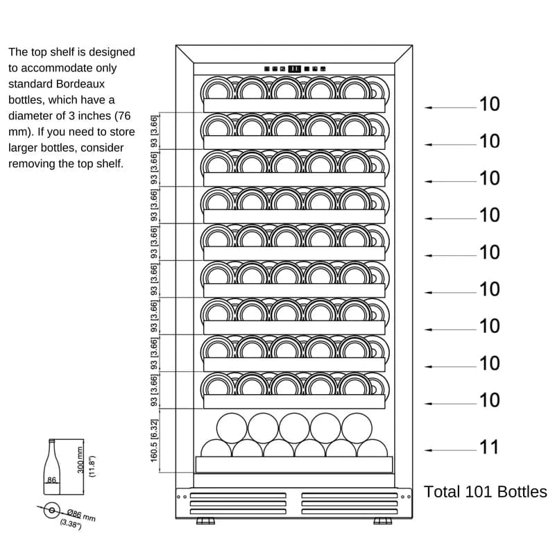 Kingsbottle Residential Collector's 99 Bottle 47-Inch Height Single or Dual Zone Wine Fridge with Modern Glass Door