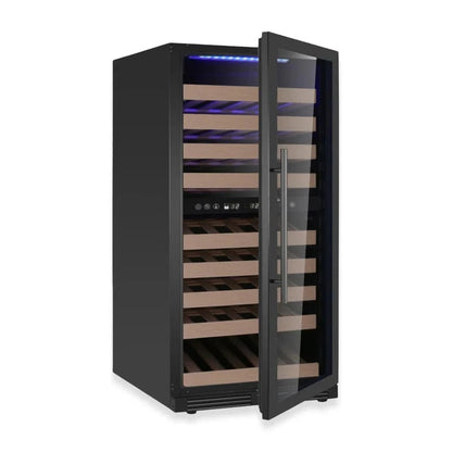 Kingsbottle Residential Dual Zone / Black Glass Door / Left Hand Hinge Collector's 99 Bottle 47-Inch Height Single or Dual Zone Wine Fridge with Modern Glass Door