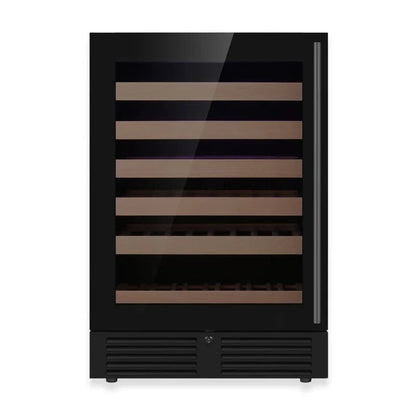 Kingsbottle Residential Dual Zone / Black Glass Door / Left Hand Hinge Quiet 46 Bottle 24 Inch Under-Counter Single or Dual Zone Wine Fridge with Modern Glass Door