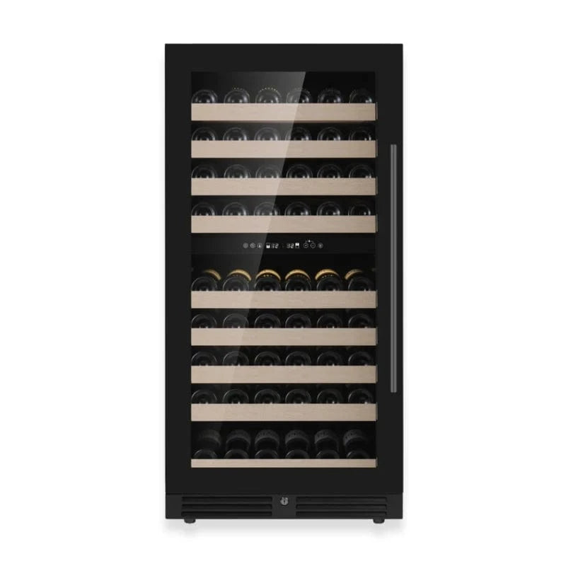 Kingsbottle Residential Dual Zone / Black Glass Door / Right Hand Hinge Collector's 99 Bottle 47-Inch Height Single or Dual Zone Wine Fridge with Modern Glass Door