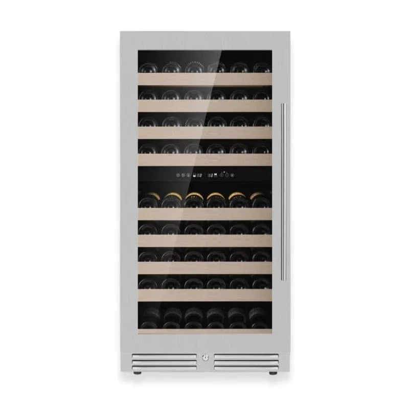 Kingsbottle Residential Dual Zone / Stainless Steel Glass Door / Left Hand Hinge Collector's 99 Bottle 47-Inch Height Single or Dual Zone Wine Fridge with Modern Glass Door