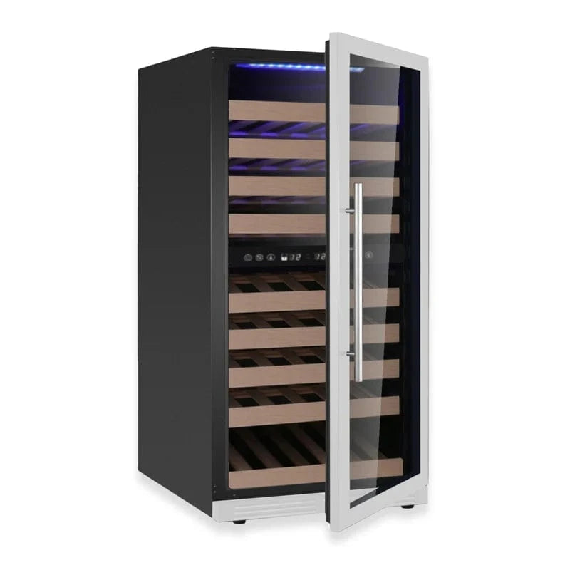 Kingsbottle Residential Dual Zone / Stainless Steel Glass Door / Right Hand Hinge Collector's 99 Bottle 47-Inch Height Single or Dual Zone Wine Fridge with Modern Glass Door