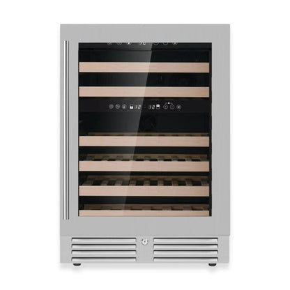 Kingsbottle Residential Dual Zone / Stainless Steel Glass Door / Right Hand Hinge Quiet 46 Bottle 24 Inch Under-Counter Single or Dual Zone Wine Fridge with Modern Glass Door