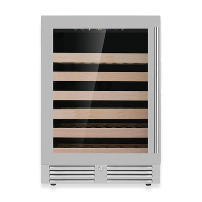 Kingsbottle Residential Single Zone / Stainless Steel Glass Door / Left Hand Hinge Quiet 46 Bottle 24 Inch Under-Counter Single or Dual Zone Wine Fridge with Modern Glass Door