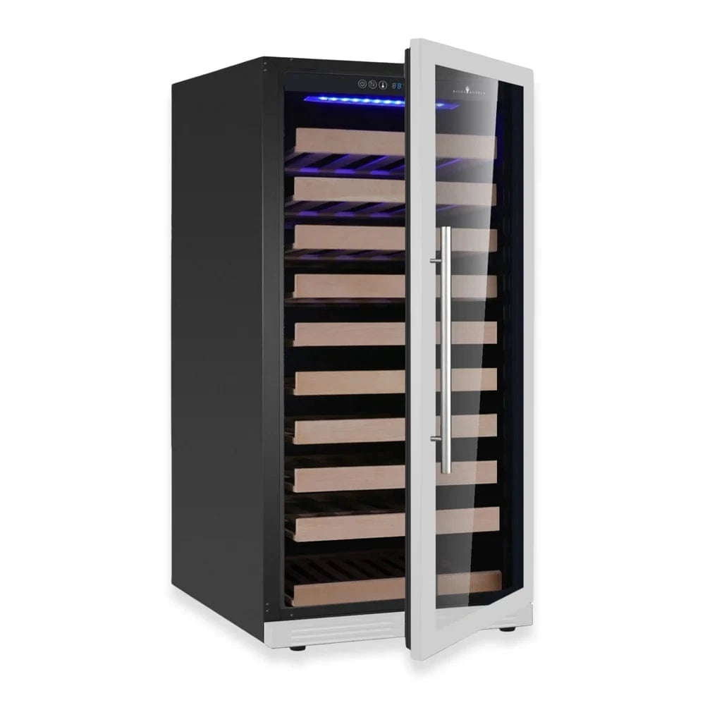 Kingsbottle Residential Single Zone / Stainless Steel Glass Door / Right Hand Hinge Collector's 99 Bottle 47-Inch Height Single or Dual Zone Wine Fridge with Modern Glass Door