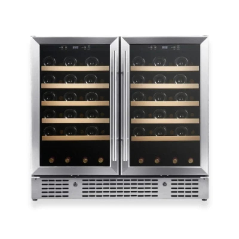 Kingsbottle Residential Stainless Steel Glass Door Under Island 36" Dual Zone Wine Fridge with Glass Door | Perfect for Renovations