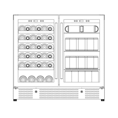 Kingsbottle Residential Under Island 36" Dual Zone Wine Fridge with Glass Door | Perfect for Renovations