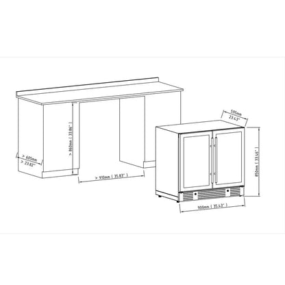 Kingsbottle Residential Under Island 36" Dual Zone Wine Fridge with Glass Door | Perfect for Renovations