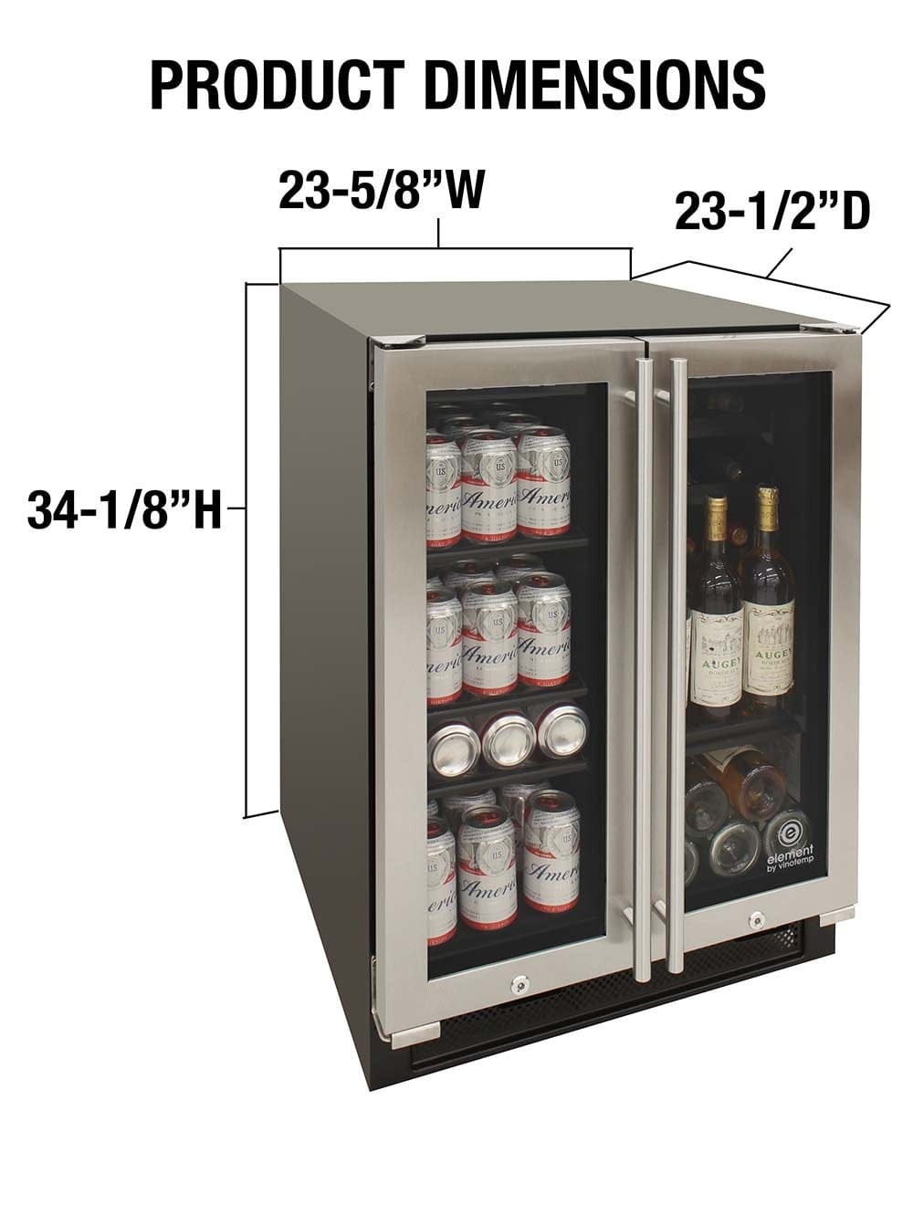 Vinotemp Residential Vinotemp 21 Bottle 55 Can Dual Zone French Door Wine and Beverage Fridge EL-BWC103-03