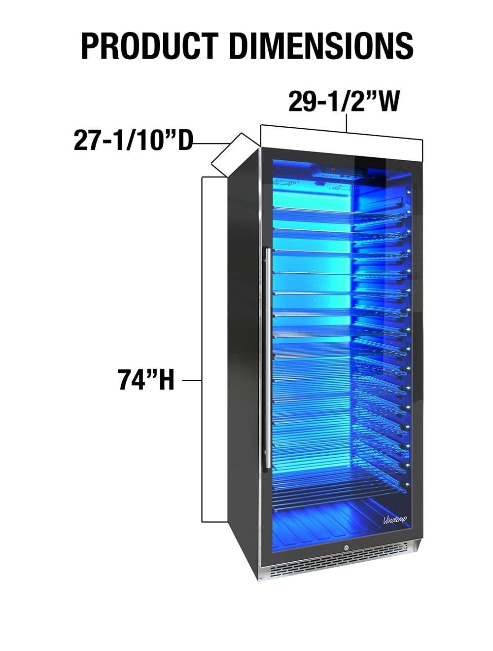 Vinotemp Residential Vinotemp Backlit 188 Bottle Single Zone 30" Commercial Wine Fridge Black EL-300COMM